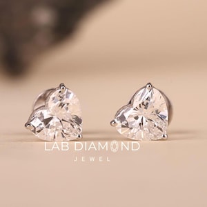 Heart Cut Lab Grown Stud Earring, Solitaire Diamond Earring, EF/VS Eco Friendly Diamond Earring, Push Back Earring For Her, Stud Earring