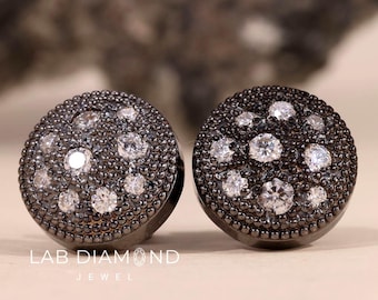 Round Lab-Grown Diamond Cluster Earrings, Gold Screw Back Studs