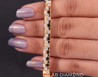 Sechseck-Diamant-Armband, Labor gewachsenes Diamant-Armband, Geometrisches Armband aus 14K Gold, Runder Diamant-Aussenarmband