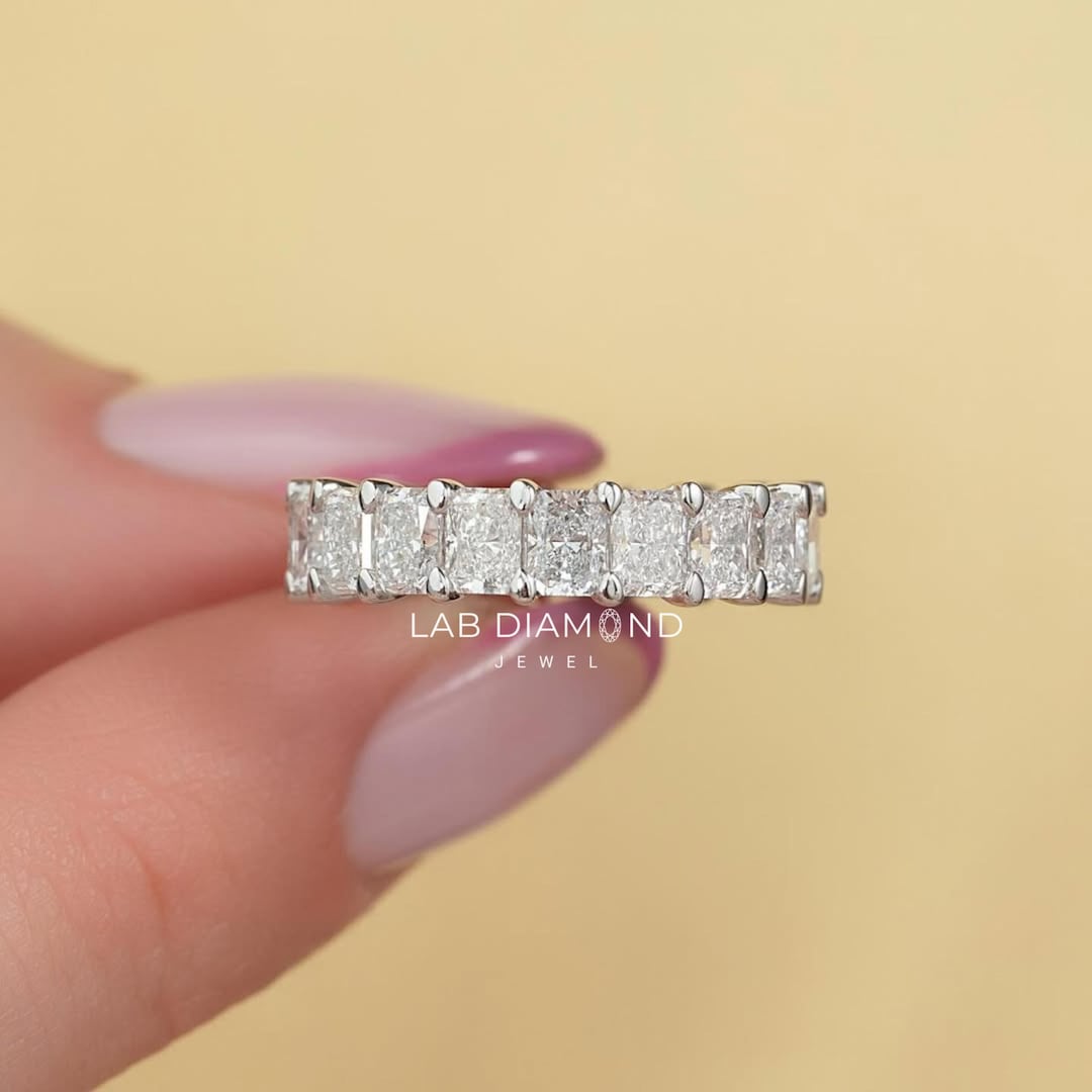 Radiant Cut Lab Grown Diamond Eternity Band, 14k Gold Pave Stacking ...