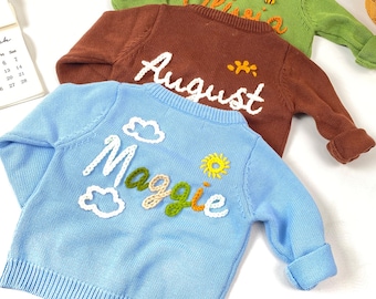 Custom Girl Cardigan, Embroidered Name Knit Sweater, Gift for Little Boy,Personalization Kids Jumper, Maximum size 8T
