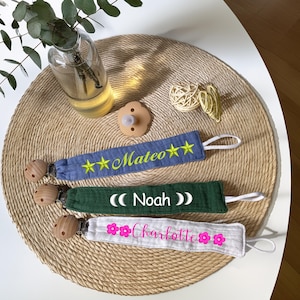 Personalized Pacifier Clip with Name Embroidered Strap Clasp Pacifier Secure on Baby Clothes Secure Pacifier Clip Holder Custom Soother Clip