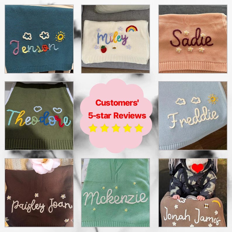 Custom Embroidered Baby Name Blanket - Personalised Newborn Gift for Baby Announcement & Baby Shower | Unique Baby Gift image 11