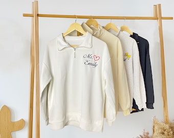 Custom Embroidered Teacher Quarter Zip Sweatshirt | Personalized Teacher Appreciation Gift | Back to School Apple Sweater