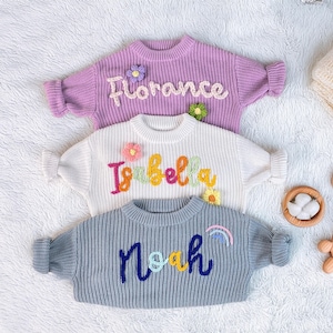 Embroidered Name Baby Sweater, Personalized Baby Name Knit Sweater, Custom Baby Sweater with Name, First Birthday Gift, Baby Shower Gifts