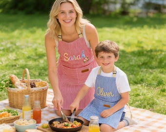 Custom toddler Embroidered Apron, Kitchen Apron for Women Men Kids, Personalized Cooking Gardening Gift, Family Matching Apron