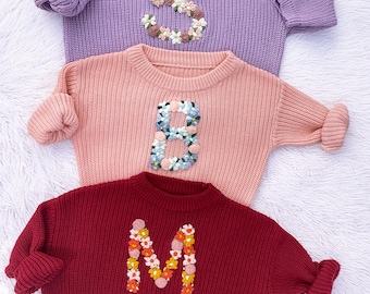 Personalized Baby Name Sweater – Custom Hand Embroidered Knit Jumper, Newborn Outfit, Baby Shower Gift, 1st Birthday Present