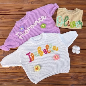 Custom Baby Name Sweater, Personalized Sweater for Baby, Hand Embroidered Name Sweater,Baby Shower Gift,First Birthday Gift, Newborn Gift