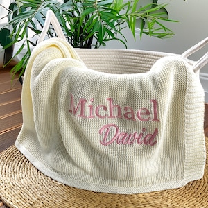Embroidered Baby Blanket, Knitted Name Blanket, Newborn Cotton Blanket, Blanket with Name, Personalized Blanket, Baby Gift, Baby Boy Blanket