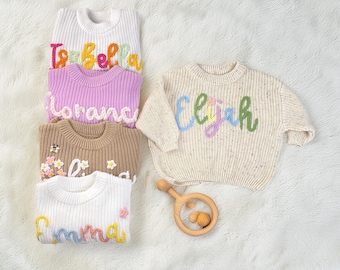 Benutzerdefinierte Name Baby Pullover | Personalisierte Hand gestickte Name Baby Pullover | Einzigartiger Babypullover | Baby Boy Name Pullover |Baby-Dusche-Geschenk