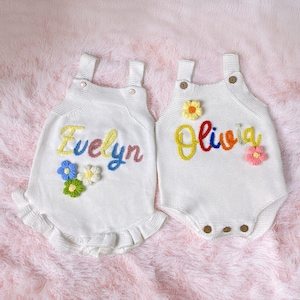 Personalized Embroidered Baby Name Romper, Summer Outfit for Baby Girls. Custom Birthday Wear, Ideal First Birthday or Baby Gift.
