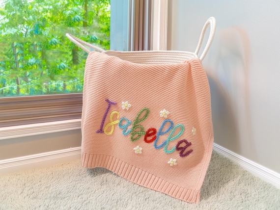 Custom Embroidered Baby Name Blanket - Personalised Newborn Gift for Baby Announcement & Baby Shower | Unique Baby Gift