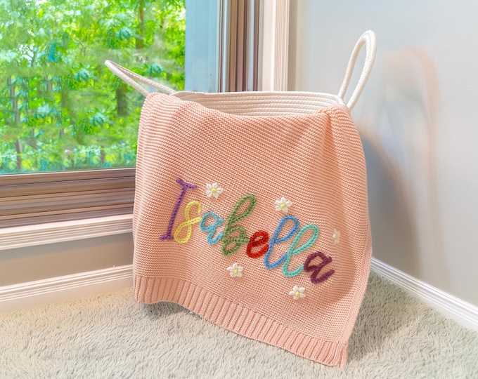 Custom Embroidered Baby Name Blanket - Personalised Newborn Gift for Baby Announcement & Baby Shower | Unique Baby Gift