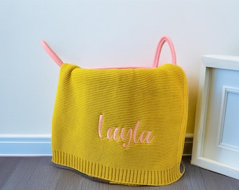 Personalized Baby Name Blanket - Embroidered Knit Swaddle - Custom Newborn Baby Shower Gift - Keepsake
