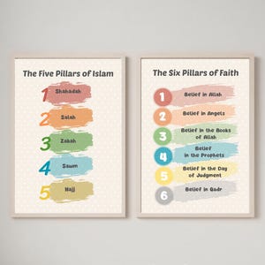 Set of 2 Islamic Pillars Wall Art – 5 Pillars of Islam & 6 Pillars of Iman – Muslim Kids Room Decor – Digital Download