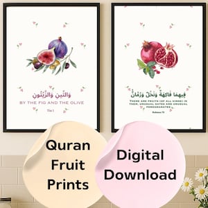Islamic Kitchen Wall Art – Fig & Pomegranate Quran Verse Prints – Digital Download Set
