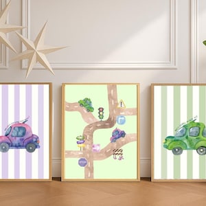 Watercolor Car Wall Art Set – Traffic-Themed Printable Decor for Boys Room – Digital Nursery Download