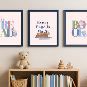 Kids Reading Wall Art Set – Nursery or Classroom Printable Posters – Reading Corner Decor