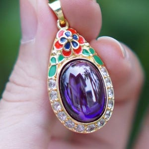 Amuleto tailandés de piedra ojo de Naga púrpura - Colgante mágico de plata, talismán raro de buena suerte y riqueza
