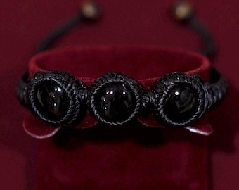 Black Leklai Nampee Bracelet – Thai Amulet Bangle, Spiritual Protection Power Gemstone Talisman
