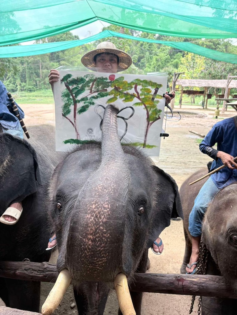 Original Elephant Trunk Painting Thai Oil Art By Plai Komsan 30 X original-elephant-trunk-painting-thai-oil-art-by-plai-komsan-30-x