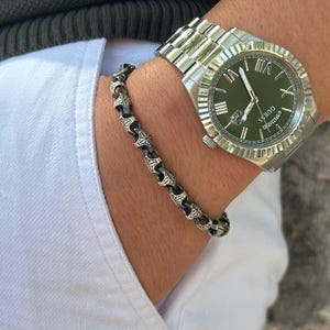 Men&#39;s Celtic Bracelet: Handmade 925 Sterling Silver, Black Inlay