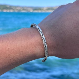 Sterling Silver Viking Braided Cuff Bracelet – Handmade Nordic Inspired 925 Silver Bangle, Adjustable Warrior Style Jewelry-Gift for Him