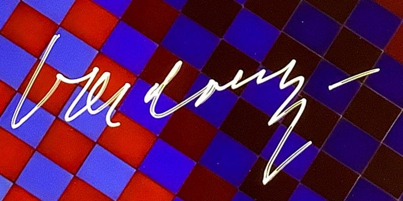 May include: Abstract design featuring a checkered pattern in red, blue, and dark brown. The word "bud" is written in a flowing, white script across the image. The background is a repeating square pattern.