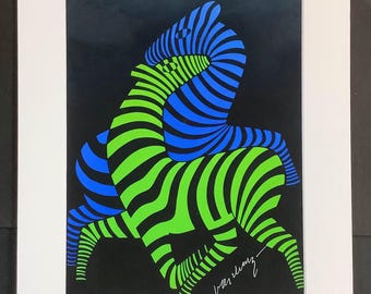 Untitled Zebra - Victor Vasarely - Hand Signed - Frame Ready Art (11x14 Inch Mat)