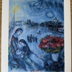 Marc Chagall | Newlyweds with Paris in the Background Lithograph | Limited edition | Signed & Numbered
