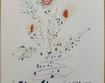 パブロ・ピカソ「花をつけた鳩」サイン入り・手書き番号入り限定版