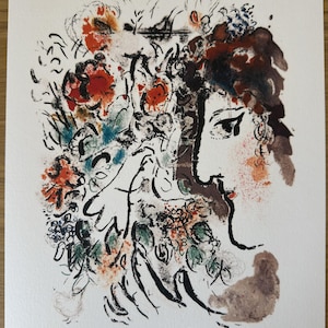Marc Chagall | Profile aux Fleurs Rouges Lithograph | Limited edition | Signed & Numbered