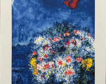 マルク・シャガール「花束を持った恋人たち」 - オリジナルリトグラフ