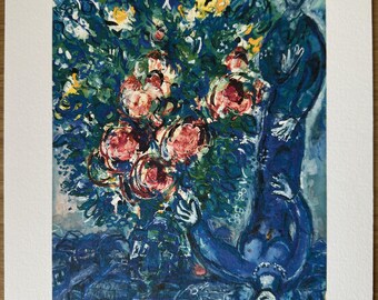 マルク・シャガール リトグラフ：花を持つ若いカップル、サイン