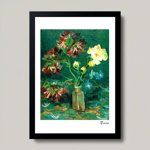 Stampa artistica di Vincent van Gogh "Peonie e delphinium" / Floreale post-impressionista / Natura morta vivace / Arte floreale classica