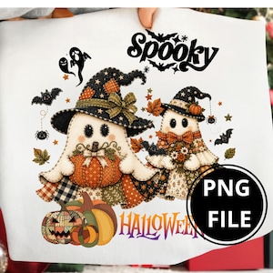 Lapptäcke spöke Halloween PNG, retro läskig höstdesign (digital nedladdning)