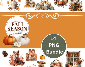 Autumn Watercolor Clipart Bundle | Fall Pumpkins & Leaves (Transparent Background)