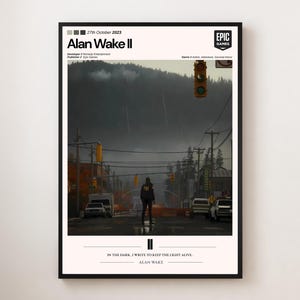 Alan Wake II poster – videogame kunst aan de muur print, psychologische horror decor, gamerkamer esthetiek, donkere thriller gaming cadeau