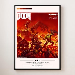 Póster de DOOM 2016: Impresión artística minimalista de videojuegos / Decoración de pared de Demon Slayer para fans de los juegos de disparos en primera persona
