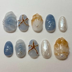 unhas postiças de praia | unhas de estrela do mar em 3D | unhas feitas à mão | unhas postiças personalizadas | unhas reutilizáveis