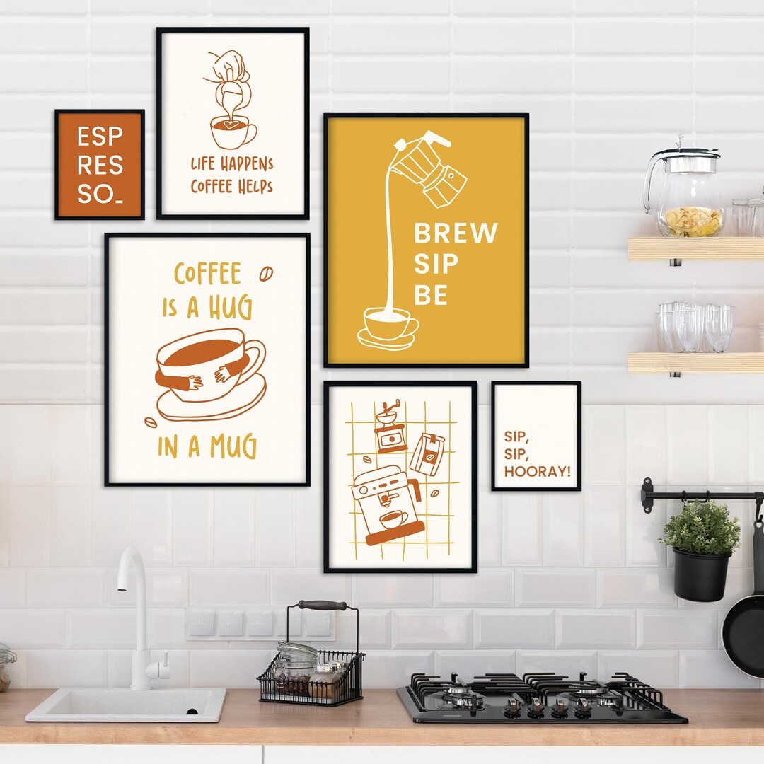 set of 6 kitchen prints coffee print set kitchen art... Coffee Wall Art Print Set – Hand-drawn Kitchen Decor (digital Download ...