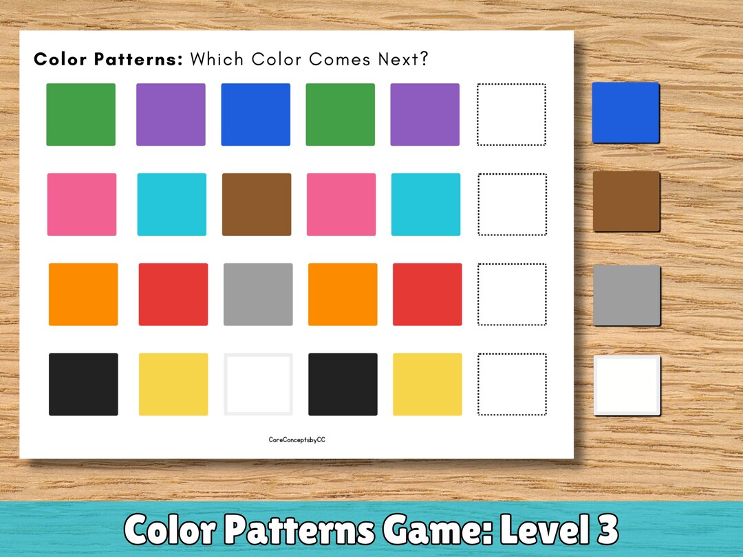 Preschool Color Pattern Game | Level 3 Logic Activity - Etsy