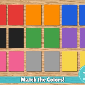 Juego de memoria de combinación de colores para preescolares / Tarjetas de reconocimiento de colores