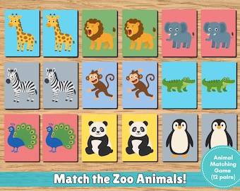 Zoo Animal Matching Memory Game | Preschool Learning Cards