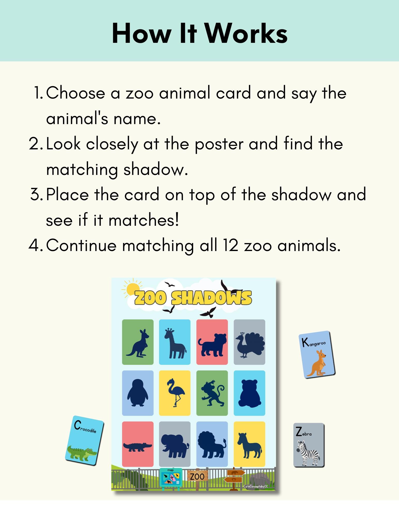 Zoo Animals Matching Game | Preschool Shadow Match Activity - Etsy