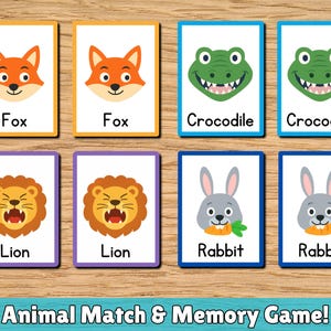 Juego de memoria de emparejamiento de animales / Tarjetas de aprendizaje preescolar