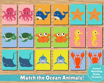Ocean Animal Matching Memory Game | Preschool Learning Cards