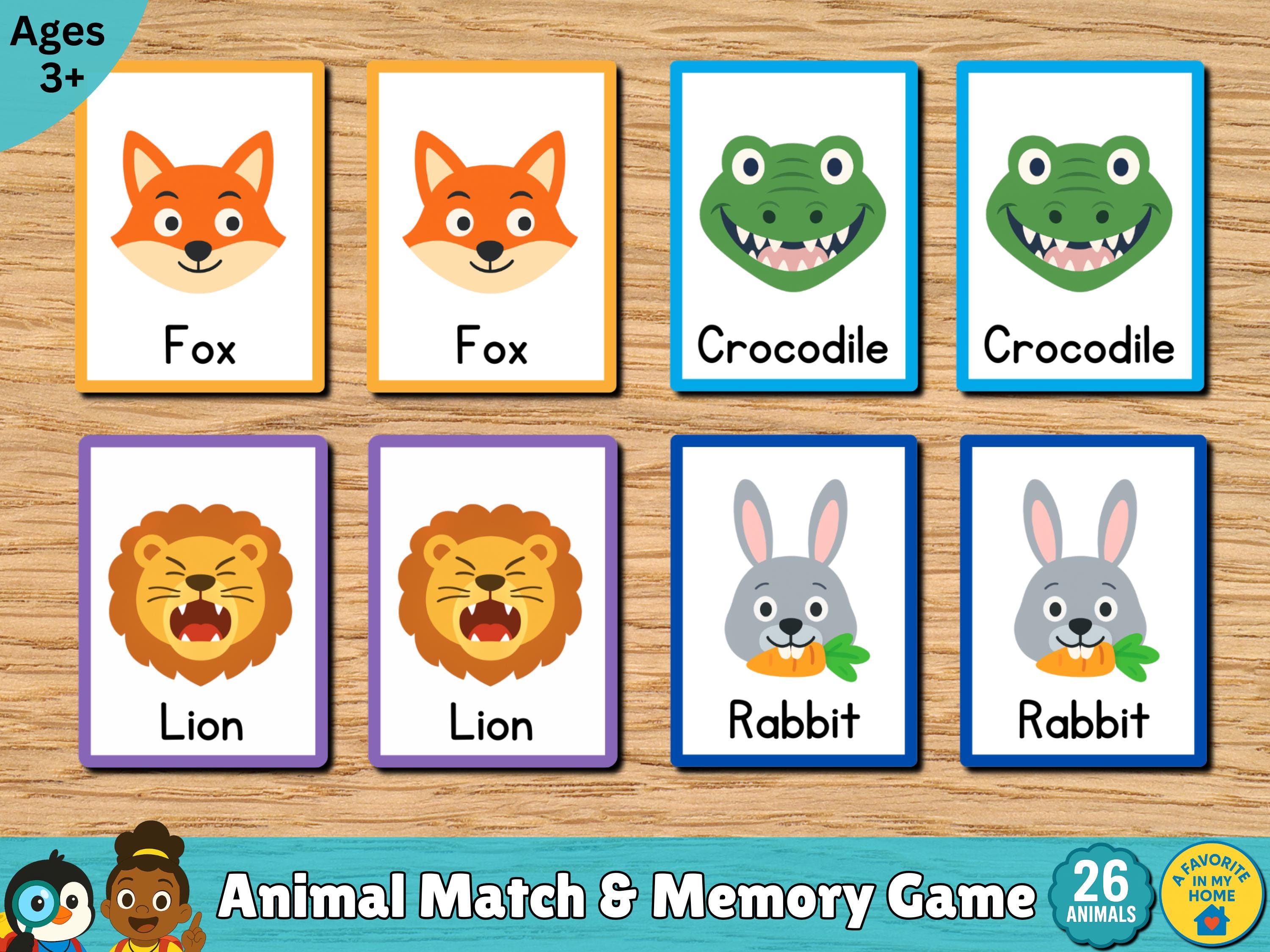 Animal Matching Game: 52 Printable Animal Cards for Kids (PDF) - Etsy