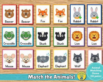 Zoo Animal Matching Memory Game | Preschool Learning Cards - Etsy