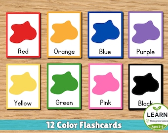 Tarjetas didácticas de colores para niños pequeños y preescolares / Aprende los colores / PDF imprimible